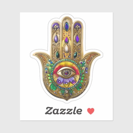 Sticker Painted Gold Hamsa Amethyst Ruby Third Eye (Feuille)