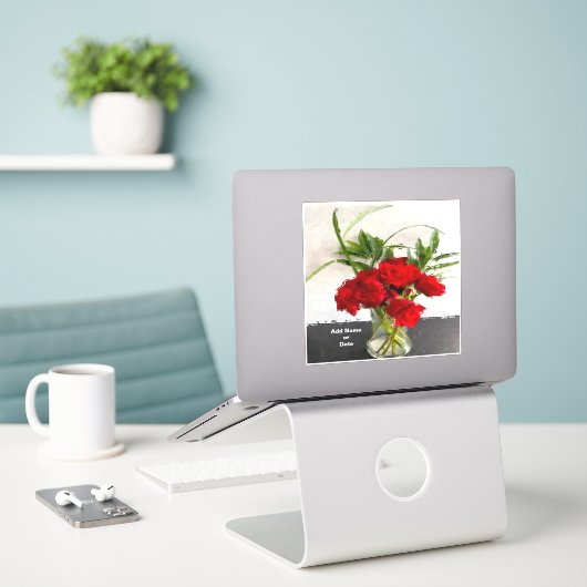 Sticker Painted Red Roses on Black and White Background (Ordinateur portable sur le bureau)