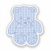 Sticker Pale Blue Pastel Gingham Teddy Bear (Recto)