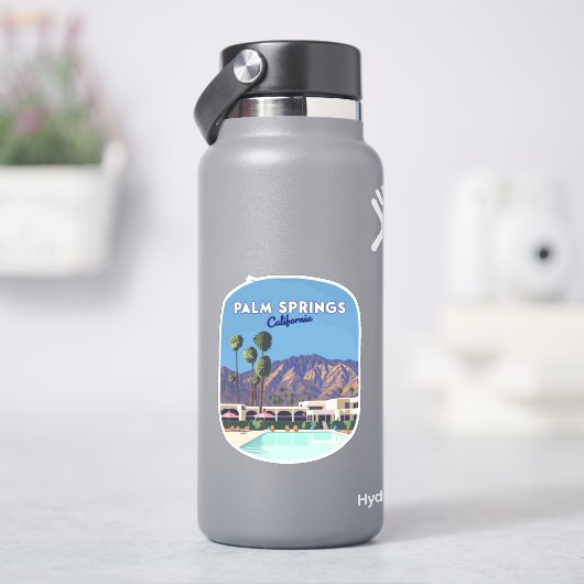 Sticker Palm Springs California Pool Hotel Trees Retro (HydroFlask)