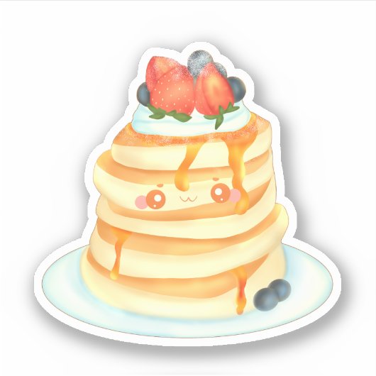 Sticker Pancakes Fluffeux Au Sirop D'Érable, Fruits Et Crè (Devant)