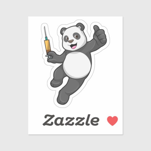 Sticker Panda à la vaccination avec seringue (Feuille)