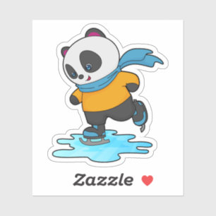 Sticker Panda au patinage sur glace avec patins sur glace
