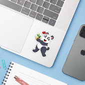 Sticker Panda avec fleur de bambou (Ordinateur portable avec iPhone)