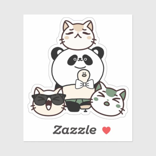 Sticker Panda avec jambe prothétique et équipe de chats (Feuille)