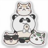 Sticker Panda avec jambe prothétique et équipe de chats (Devant)