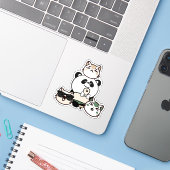Sticker Panda avec jambe prothétique et équipe de chats (Ordinateur portable avec iPhone)