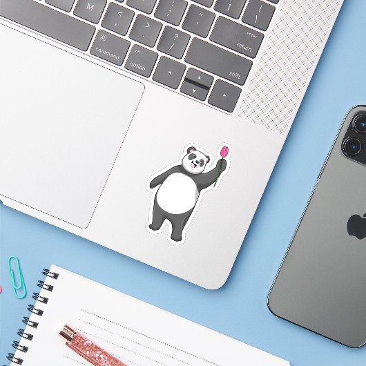 Sticker Panda avec Tulipe (Ordinateur portable avec iPhone)