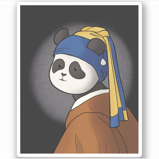 Sticker Panda avec une perle à oreille Vermeer drôle (Devant)