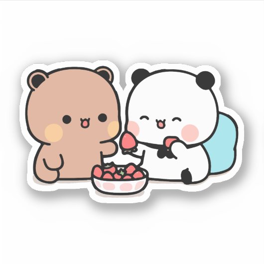 Sticker Panda bear, bubu et dudu mangent des fraises (Devant)