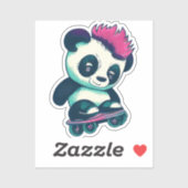 Sticker Panda bébé mignonne avec mohawk | Panda de patinag (Feuille)