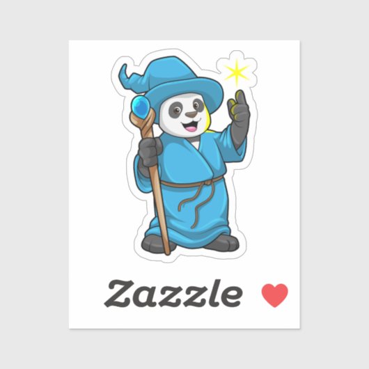 Sticker Panda comme Assistant avec baguette magique (Feuille)