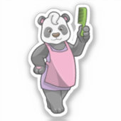 Sticker Panda comme coiffeur avec peigne (Recto)