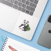 Sticker Panda comme randonneur avec sac à dos (Ordinateur portable avec iPhone)