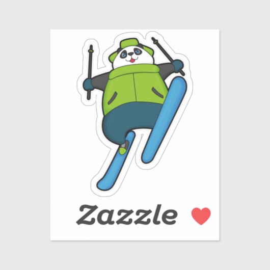 Sticker Panda comme Saut à ski avec Ski (Feuille)