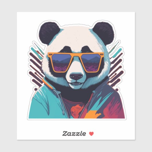Sticker Panda cool avec Vibes rétro (Feuille)