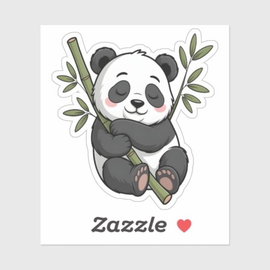 Sticker Panda couché de Kawaii sur Bamboo (Feuille)