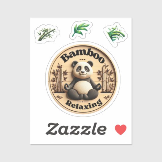 Sticker Panda Cute, Bambou Relaxant. (Feuille)
