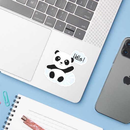 Sticker Panda dice Hola (Ordinateur portable avec iPhone)