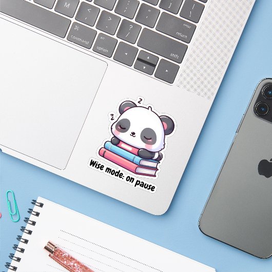 Sticker Panda durmiendo (Ordinateur portable avec iPhone)