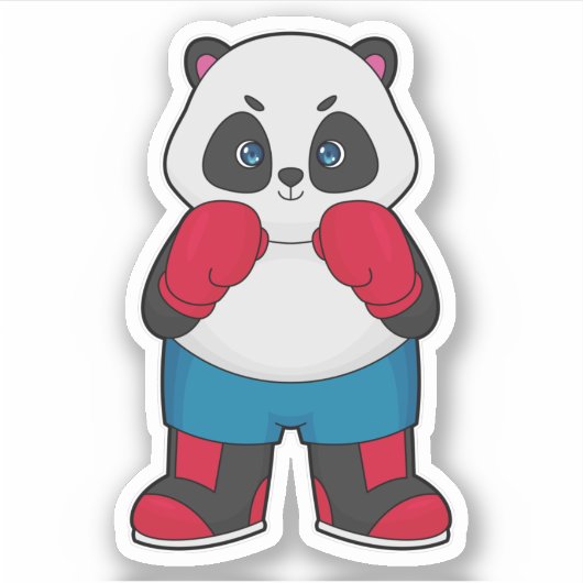 Sticker Panda en boîte avec gants de boxe (Devant)