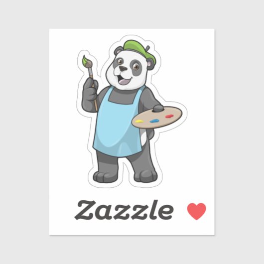 Sticker Panda en peintre avec pinceau et couleur (Feuille)