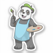 Sticker Panda en peintre avec pinceau et couleur (Recto)