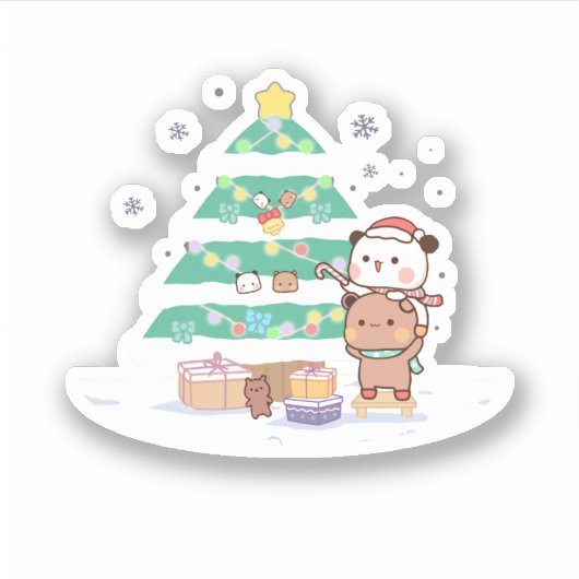 Sticker Panda Et Brownie Bear Couple, Joyeux Noël (Devant)