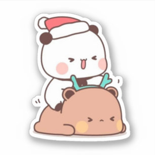 Sticker Panda Et Brownie Bear Couple, Joyeux Noël