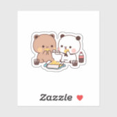 Sticker Panda Et Brownie Bear Savourent Un Déjeuner (Feuille)