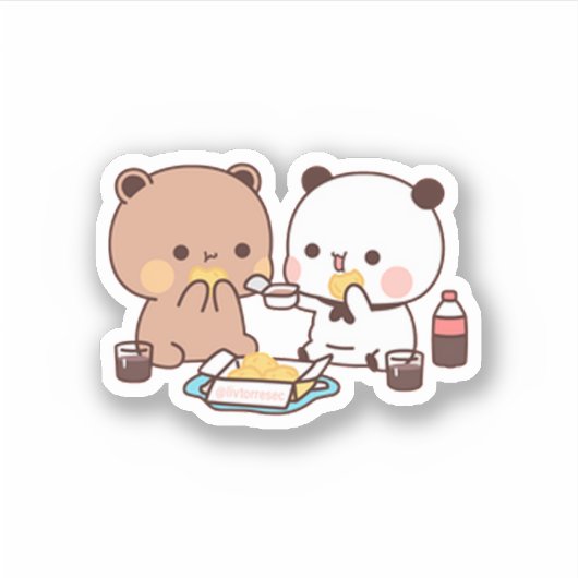 Sticker Panda Et Brownie Bear Savourent Un Déjeuner (Devant)