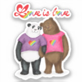 Sticker Panda mignonne et ours brun amour est amour vinyle (Recto)