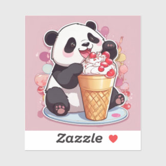 Sticker Panda mignonne mangeant une glace