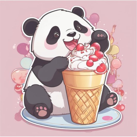 Sticker Panda mignonne mangeant une glace (Devant)