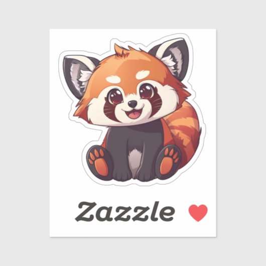 Sticker Panda rouge caricature (Feuille)