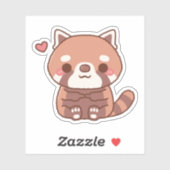 Sticker Panda rouge mignonne et timide (Feuille)