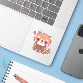 Sticker Panda rouge mignonne et timide (Ordinateur portable avec iPhone)