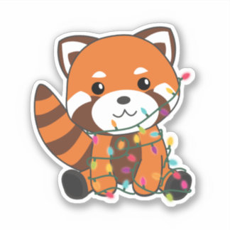 Sticker Panda Rouge Noël Neige Animaux d'hiver Pandas