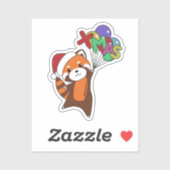 Sticker Panda Rouge Noël Neige Animaux d'hiver Pandas Sti (Feuille)