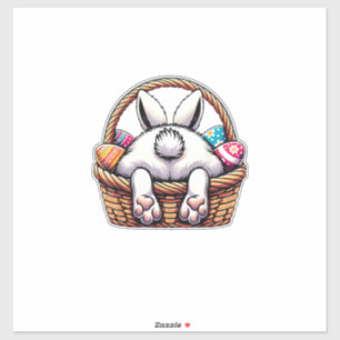 Sticker Panier de lapin mignon de jour de Pâques Chasse d'