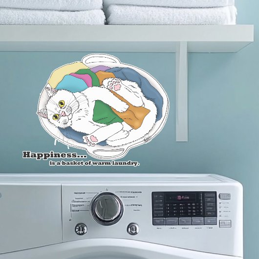 Sticker Panier de linge de chat blanc confortable drôle bl