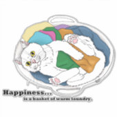 Sticker Panier de linge de chat blanc confortable drôle bl (Devant)