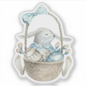 Sticker Panier d'oeufs de lapin bleu Pâques Aquarelle (Devant)