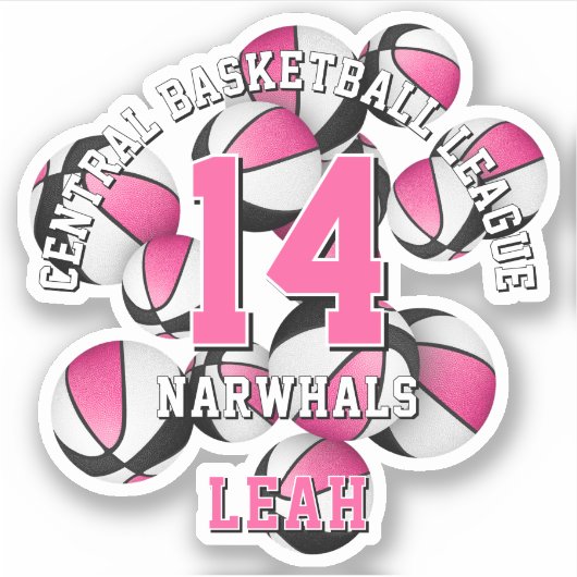 Sticker paniers noirs rose groupe filles nom de l'équipe (Devant)