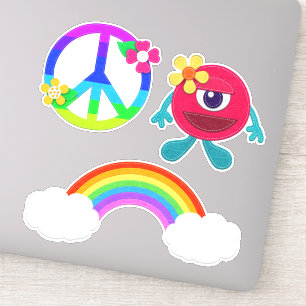 Sticker Panneau de paix Arc-en-ciel et monstre mignon