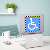 Sticker Panneau en fauteuil roulant - Handicap bleu (Ordinateur portable sur le bureau)