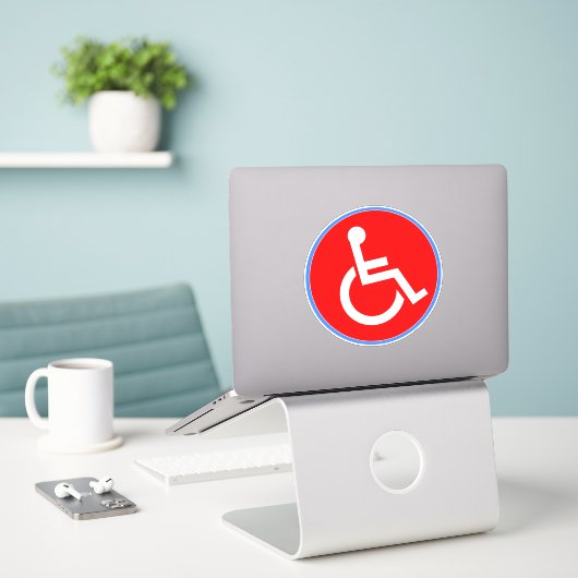 Sticker Panneau en fauteuil roulant pour Handicap - Rouge  (Ordinateur portable sur le bureau)