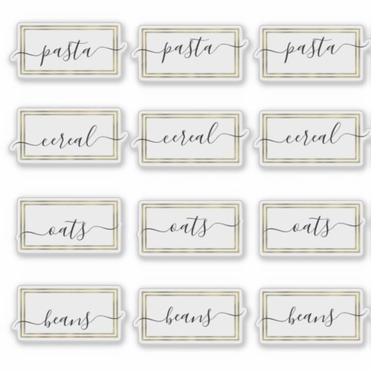 Sticker Pantry Organisation Faux Gold Script (Devant)