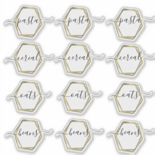 Sticker Pantry Organisation Faux Gold Script géométrique