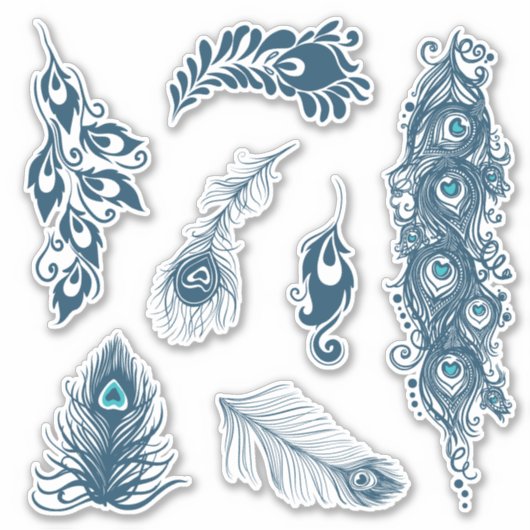 Sticker Paon bleu stylisé Peacock Feathes Vinyl (Devant)